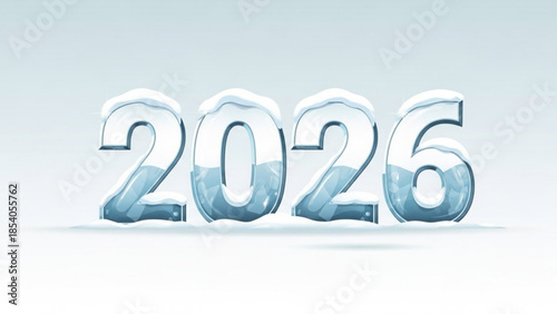 Ice covered 2026 numbers in winter scene with frosty background and snowy texture