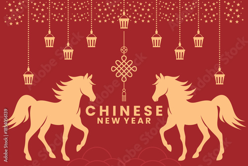 Happy Horse Year Background vector. fire horses Chinese New Year 2026
