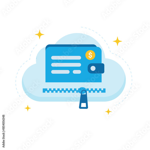 Cloud security concept for financial storage digital wallet protection flat design vector empty state ui illustration
