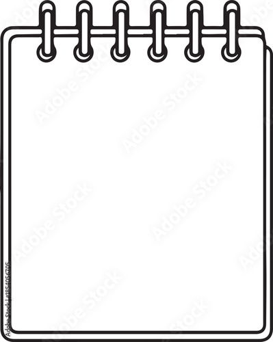 Spiral Bound Notepad Blank Page Icon. Black and White Line Art Vector Illustration, Royalty-Free Stock Graphic for Notebook, Planner, Memo, Office and Education Design