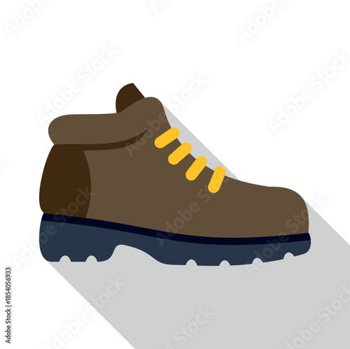 Hiking boot icon in flat design with long shadow for nature adventure concepts