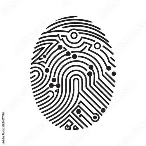 Digital Fingerprint Security Icon Silhouette.
