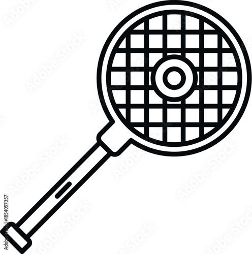 Tennis racket outline icon for athletic sport and active lifestyle
