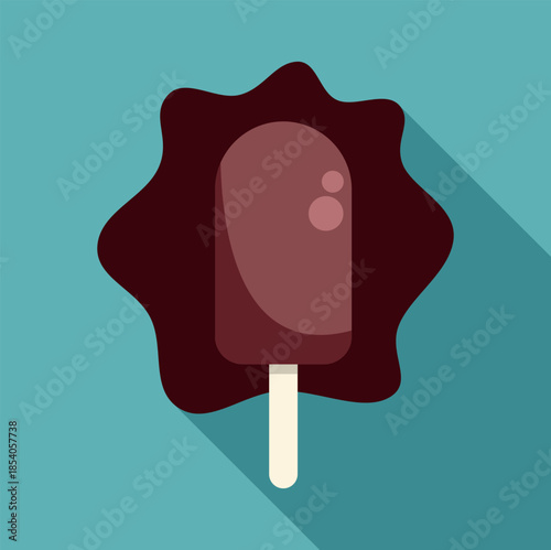 Chocolate coated ice cream bar melting on a stick, creating a splash