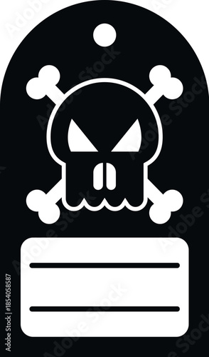 Black tag presenting skull and crossbones symbol for poison or risk alert