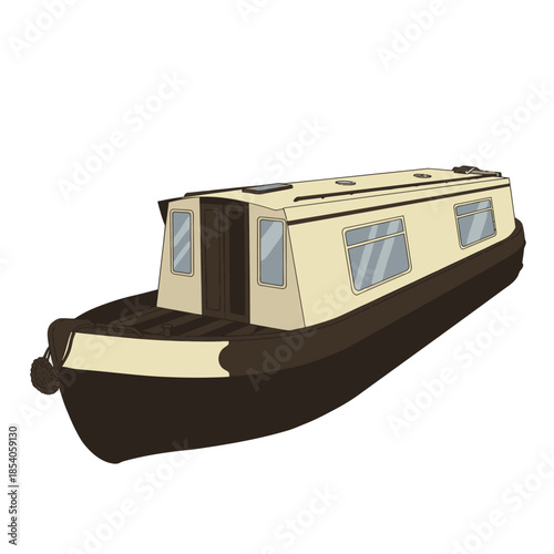 Stylized river narrowboat, representing inland waterways transport illustration