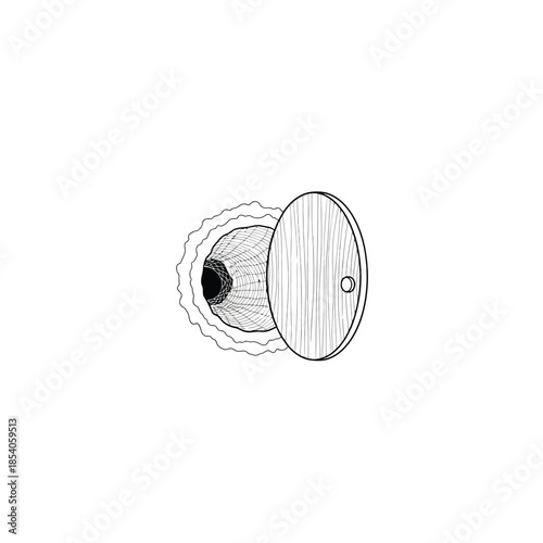 Mysterious opening with wooden lid in monochrome graphic style art