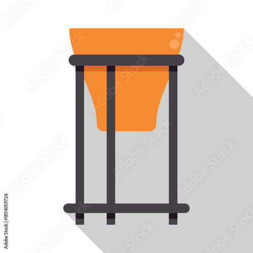 Minimalist orange planter in a dark stand creating long shadow effect