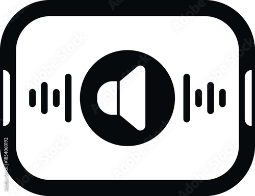 Tablet screen presenting audio output with a speaker icon and sound waves