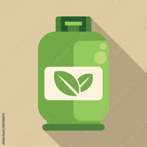 Green gas tank featuring a leaf providing conceptual eco friendly energy
