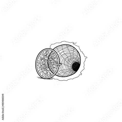 Surreal Monochrome Illustration of an Eye with Fractured Lens Overlay