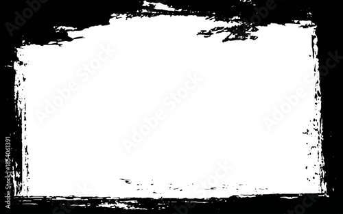 Grungy frame for photograph or portfolio photo. Black and white grunge border with black frame line Vector illustration