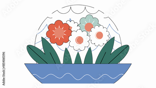 Hand‑drawn Spring Bouquet of Roses, Peonies & Dahlias on Linen