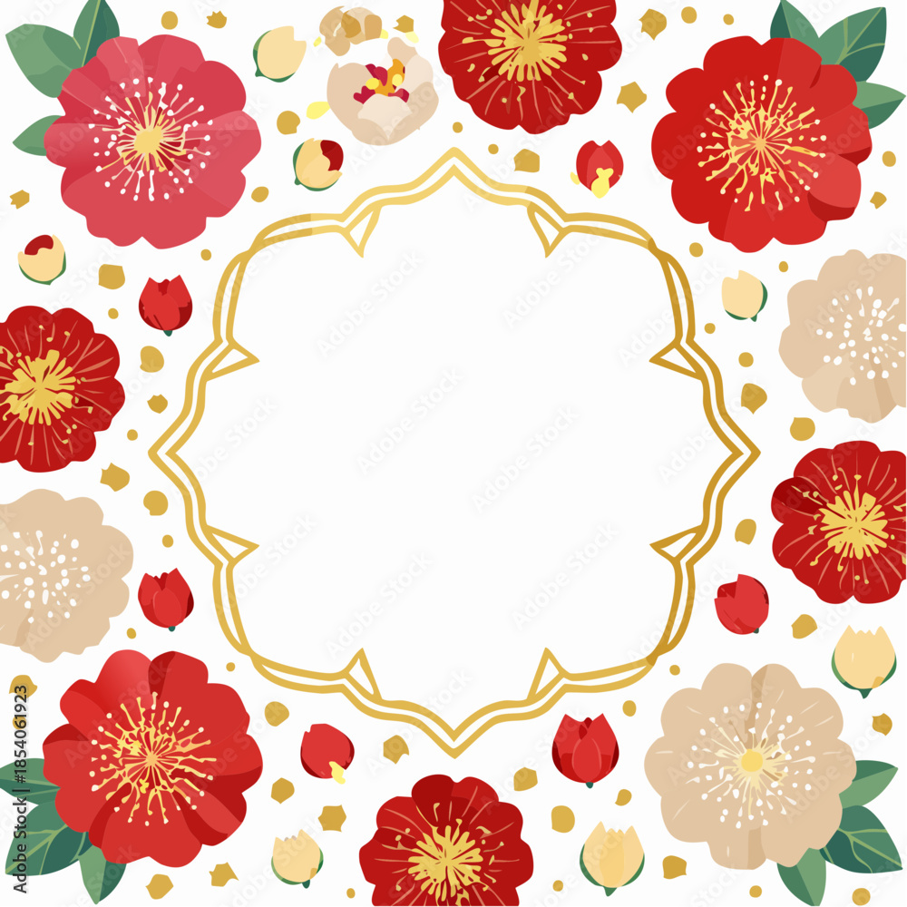 Fototapeta premium Festive Lunar New Year floral border design with spacious layout