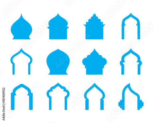 Islamic Mosque Dome and Arch Silhouette Icon Set