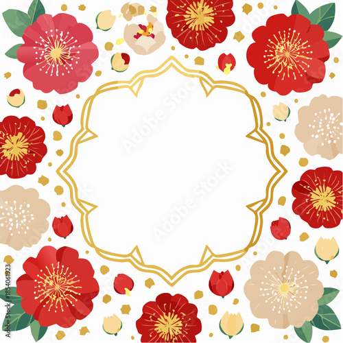 Festive Lunar New Year floral border design with spacious layout