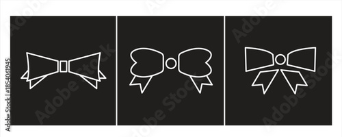 Simple bow tie or neck tie icon set, elegant silk bow tie, VIP event accessory – for stock, vector illustration.

