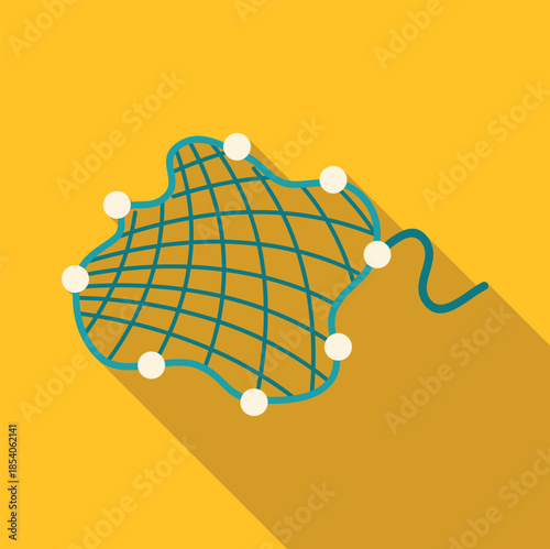 Fishing net icon representing catching, trapping, and connection in flat design