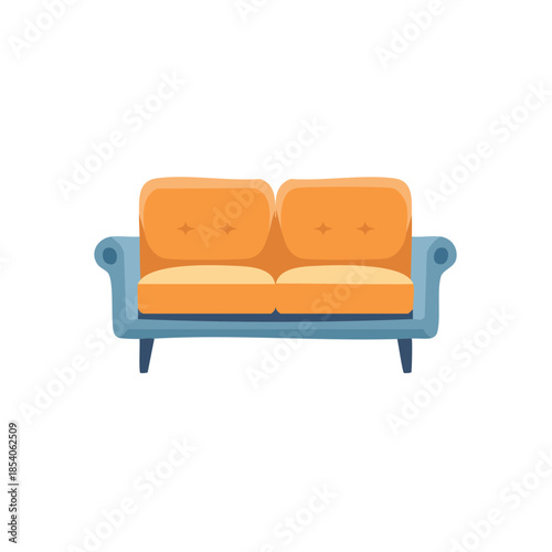 Comfortable Orange Sofa on a Light Background, Modern Couch for Living Room