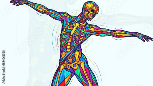 Colorful Human Anatomy Illustration Outstretched Arms.