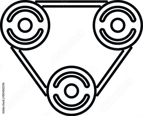 Timing belt with three pulleys moving together forming a mechanical system