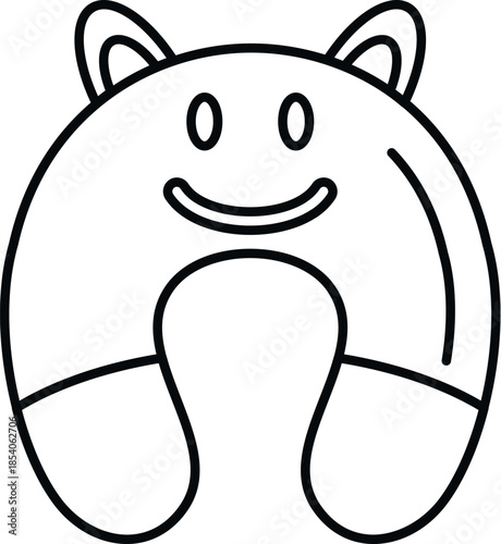 Cute animal travel pillow with a smiling face in line art style