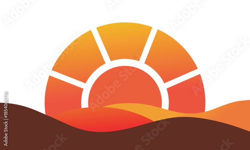 Abstract sun over sand dunes desert landscape vector illustration minimalist sunset graphic
