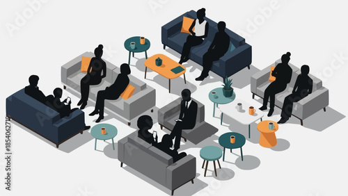 Group of People Sitting in Modern Lounge.