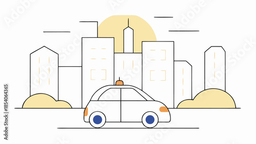 Autonomous Electric Vehicle Navigating Urban Sunsetscape