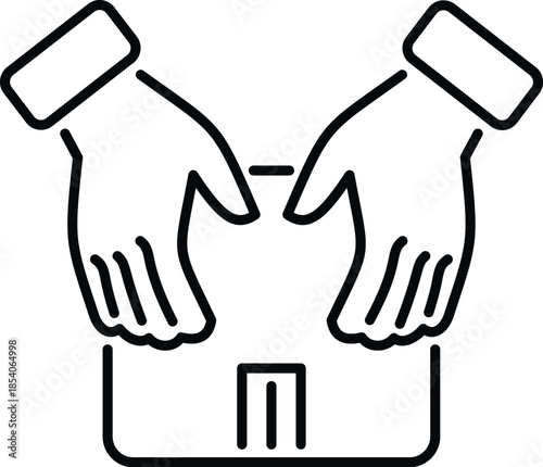 Hands packaging or delivering a box representing logistics and e commerce