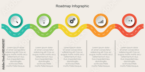 Business road map timeline infographic concept. with icons and 5, 7 options, Corporate milestones graphic elements. workflow layout, diagram, report, web design. Creative, vector
