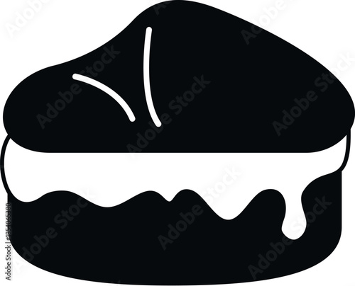 Sweet bun filled with cream, a black and white bakery food icon