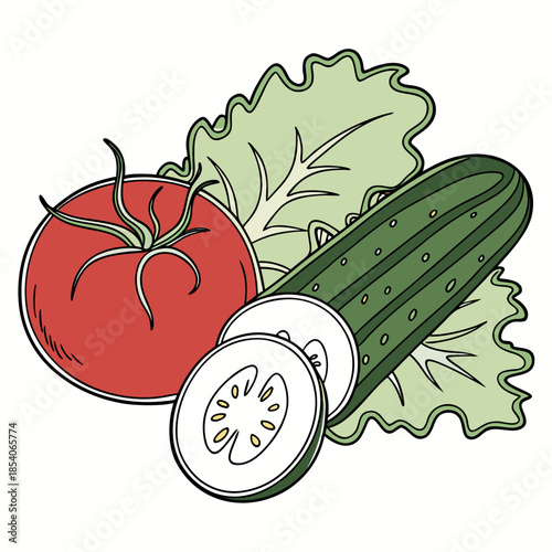 Fresh Tomato  Cucumber  Lettuce Composition  Minim (1)