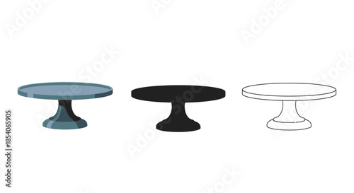 Three variations of a pedestal cake stand in different styles and colors