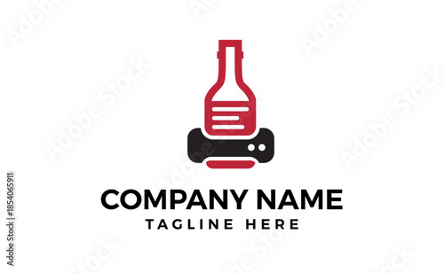 Hand holding Wine Whiskey Vodka Bottle logo. Negative space style