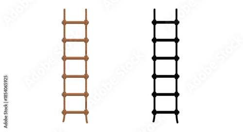 Two simple ladders one brown and one black shown in a side view