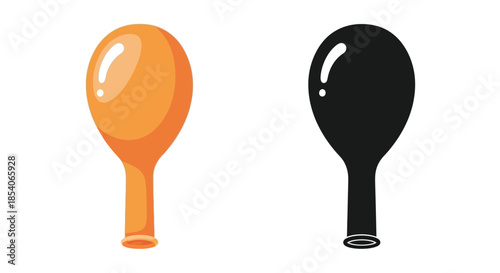 Two balloon illustrations one orange and one black with string ties