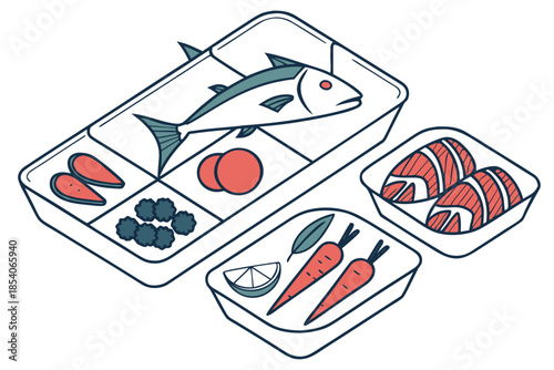 Frozen Raw Food Selection  Flat Vector  White Back (1)