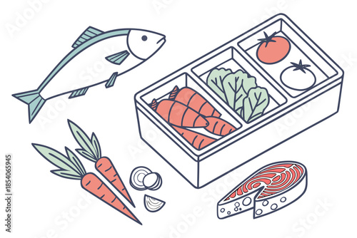 Frozen Raw Food Selection  Flat Vector  White Back (2)