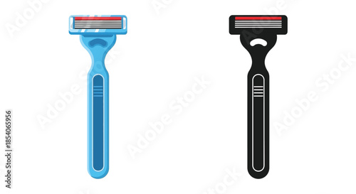 Two modern razors one blue and one black presented in a simple illustration