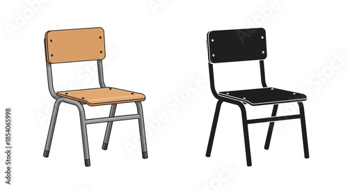 Illustration of two metal chairs one light wood and one black