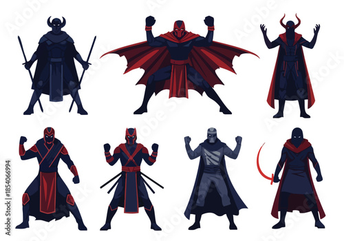 Diverse warrior characters in dynamic poses for fantasy or gaming concepts