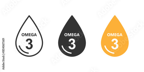 Omega 3 icon. Omega 3 symbol vector. Omega 3 flat and liner vector icons set