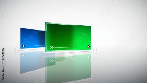 Digital presentation on a large green screen. An empty placeholder for a show or event video. Virtual production and chroma key background