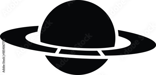 Simple black and white illustration of saturn planet