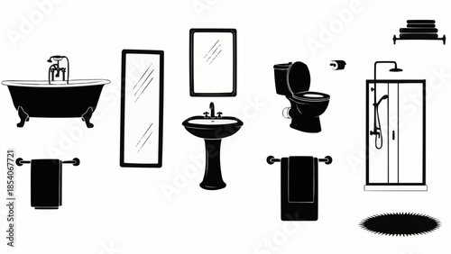 Bathroom Fixtures and Accessories Illustration Set.