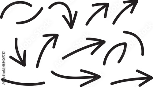 hand drawn Doodle Arrows Icon set On White Background.