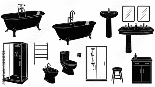 Bathroom Fixtures and Appliances Collection Illustration.
