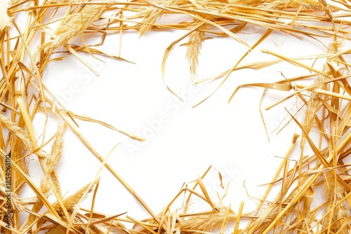 Golden straw hay border white background Rustic natural autumn harvest on transparent background