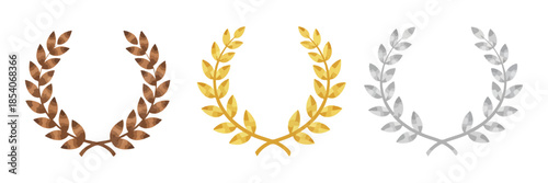 Metallic Laurel Wreath Set Gold Silver Bronze Award Emblem Vector